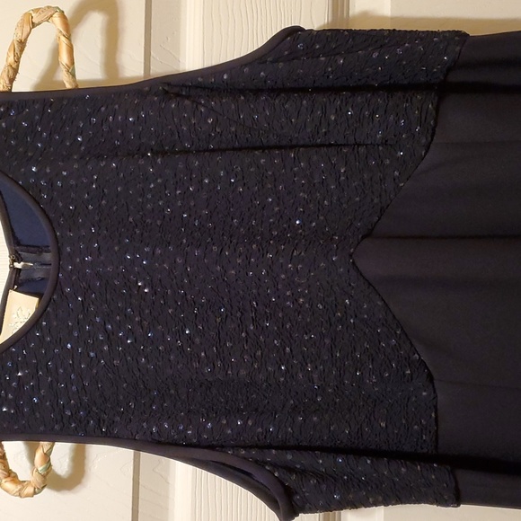 Cache Navy dress size 10 with sparkle detail at top 56" length 20" armpit to - Picture 2 of 6